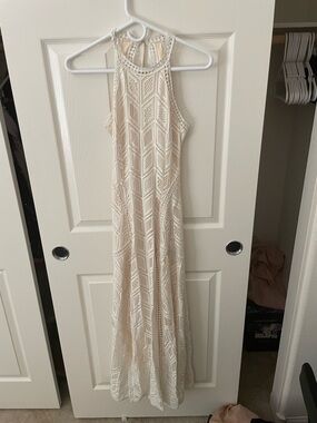 Sleeveless Cream Crochet Maxi Dress